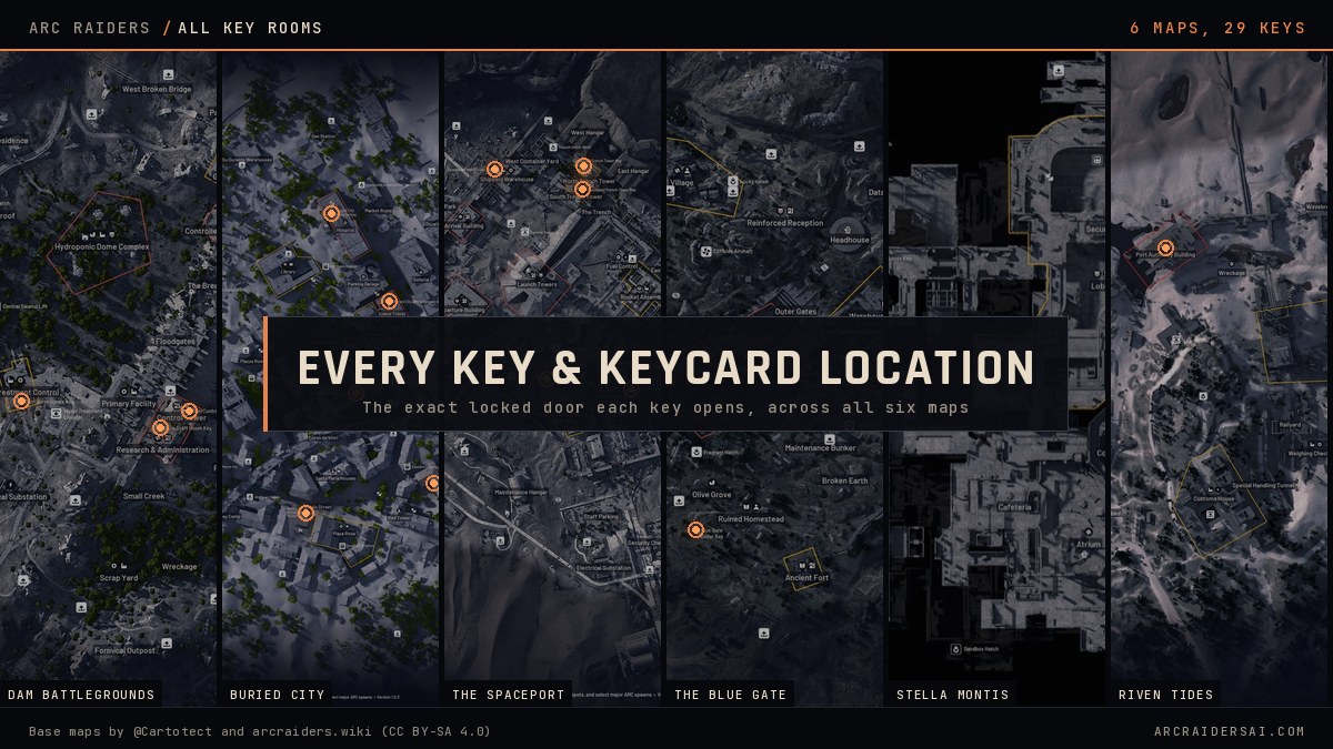 Every key room in Arc Raiders, shown across all six mapped zones